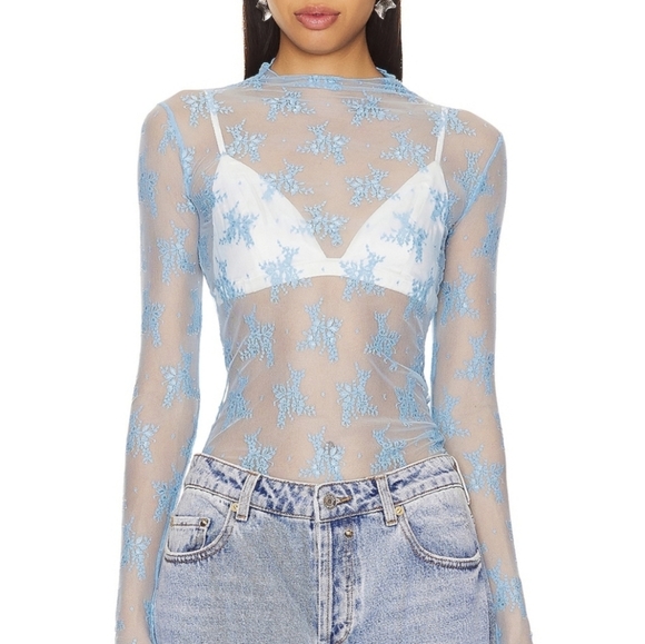 Free People Tops - Free People NWOT Luxy Lady Lace Layering Top in Blue Bell sz XS & SML